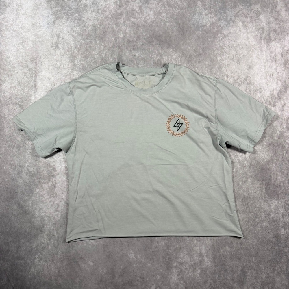 BYLT Basics LGCY Power Graphic Tee Gray Cropped Raw Hem T-Shirt Small Activewear